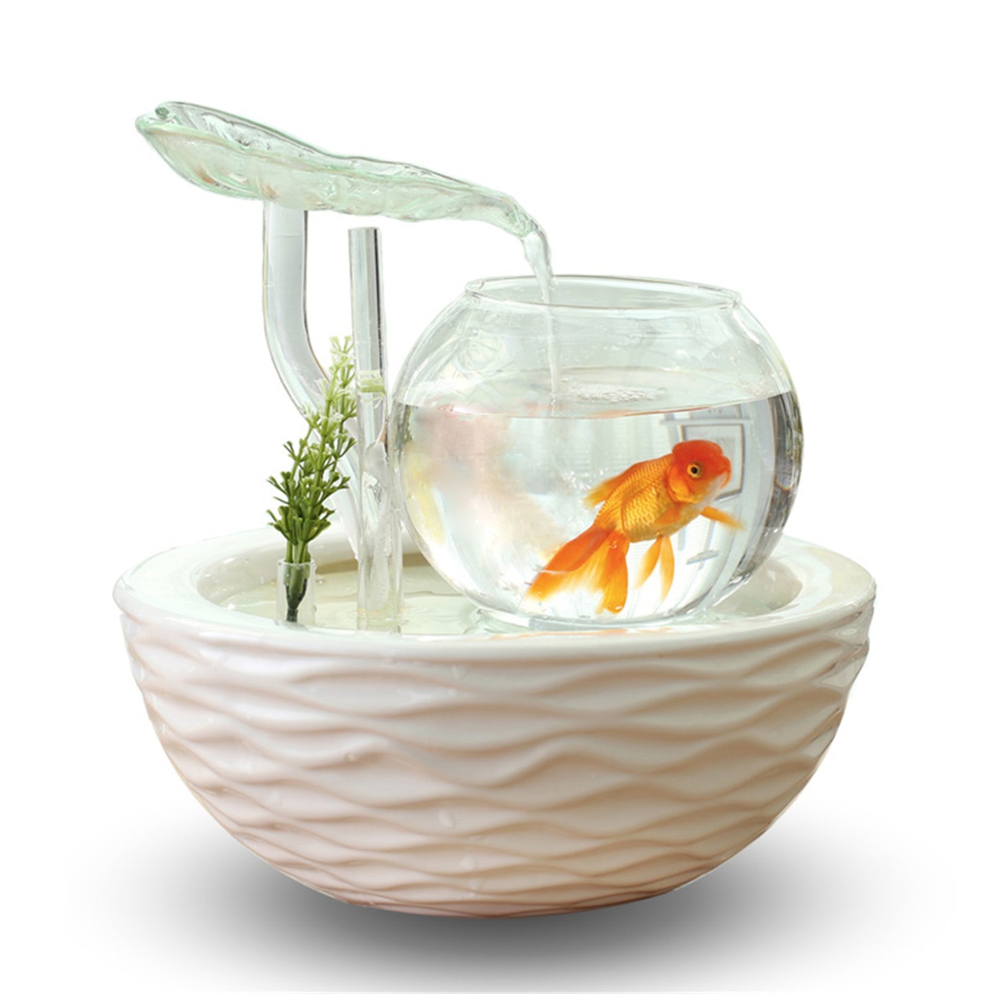 crapelles Transparent Glass Leaves Waterfall Fish Tank with Colorful S
